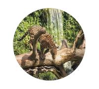 POEZJZW Panther On Tree Trunk Waterfall Pattern Round Non-Slip Rubber Base Small Mouse Pad Suitable For Games Computer Laptop 7.9x7.9 In