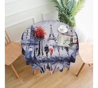 POEZJZW Paris City Tree Eiffel Tower Art Pattern Round Tablecloth Coffee Tablecloth For Table Decorations, Buffet Kitchen Parties And Camping, 60in