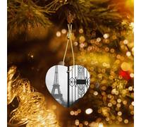 Poezjzw Paris Eiffel Tower Pattern Ceramic Heart-Shaped Christmas Tree Ornaments, Family New Year Home Souvenirs For Gatherings