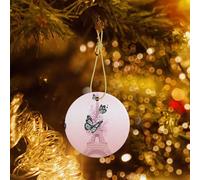 Poezjzw Paris Tower And Butterfly Pattern Ceramic Round-Shaped Christmas Tree Ornaments, Family New Year Home Souvenirs For Gatherings