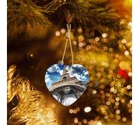 Poezjzw Paris Tower Pattern Ceramic Heart-Shaped Christmas Tree Ornaments, Family New Year Home Souvenirs For Gatherings