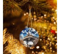 Poezjzw Paris Tower Pattern Ceramic Round-Shaped Christmas Tree Ornaments, Family New Year Home Souvenirs For Gatherings