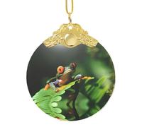 Poezjzw Peace Frog Tree Pattern Gold Metal Buckle Round Glass Ornaments Christmas Tree Hanging Home Decoration Gatherings Souvenirs