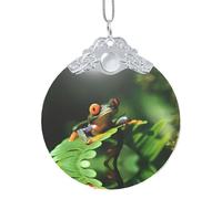 Poezjzw Peace Frog Tree Pattern Silver Metal Buckle Round Glass Ornaments Christmas Tree Hanging Home Decoration Gatherings Souvenirs