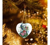 Poezjzw Peacock Pattern Christmas Heart Shape Ceramic Ornaments Christmas Tree Hanging Home Decoration Gatherings Souvenirs