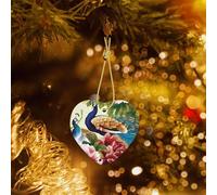 Poezjzw Peony Peacock Pattern Ceramic Heart-Shaped Christmas Tree Ornaments, Family New Year Home Souvenirs For Gatherings