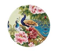 POEZJZW Peony Peacock Pattern Round Mouse Pad, Non-Slip Rubber Base Small Mouse Pad, Suitable For Games, Computer Laptop, 7.9x7.9 Inches.