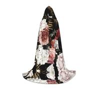 POEZJZW Peony Rose Pattern Men Women Cloak With Hood Adult Cape With Hood Renaissance Halloween Witch Costume Wizard Cloak S