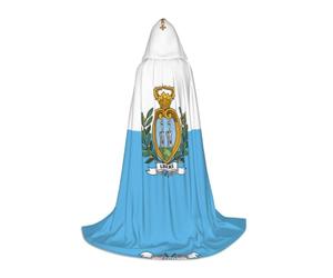 POEZJZW Phayah Christma Hoodie Halloween Witch Witchcraft Robe | Flag Of San Marino Pattern Hooded Poncho For Cosplay Halloween Costume Party Masquerade
