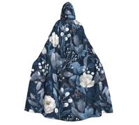 POEZJZW Phayah Christma Hoodie Halloween Witch Witchcraft Robe | White Flowers Open Blossoms Pattern Hooded Poncho For Cosplay Halloween Costume Party Masquerade
