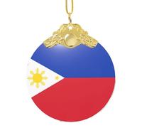 Poezjzw Philippine Flag Pattern Glass Christmas Ornament Round Hanging Pendant Gifts For Xmas Holidays Ornaments Home Decor Gold Metal Buckle
