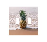 Poezjzw Pineapple On Beach Pattern Wall Plate Outlet Cover Decorative Wall Plate Size 4.5X 4.5in Double Toggle Outlet Light Switch Cover