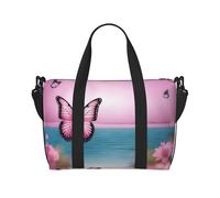 Poezjzw Pink Butterfly And Sea Travel Duffel Bag Tote Carry On Luggage Bag Water Resistant Weekender Overnight Bags For Foldable, Black, One Size, Black, One Size