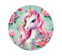 POEZJZW Pink Unicorn Pattern Round Mouse Mat, Cute Mouse Pad, Non-Slip Rubber Base With Stitched Edge, Small Size 7.9 X 7.9 Inch