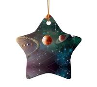 Poezjzw Planet Space Solar System Pattern Christmas Star Shape Ceramic Ornaments Christmas Tree Hanging Home Decoration Gatherings Souvenirs