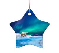 Poezjzw Polar Bears Northern Lights Pattern Ceramic Star Shape Christmas Tree Ornaments, Family New Year Home Souvenirs For Gatherings