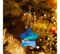 Poezjzw Polar Bears Northern Lights Pattern Ceramic Star-Shaped Christmas Tree Ornaments, Family New Year Home Souvenirs For Gatherings