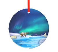 Poezjzw Polar Bears Northern Lights Pattern Glass Round-Shaped Christmas Tree Ornaments, Suitable For Christmas New Year Home For Gatherings Decorate