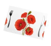Poezjzw Poppy Flowers Pattern Set Of 6 Floral Placemats, Kitchen Placemats, Hotel, Party Table Decorations, 18 X 12 Inches