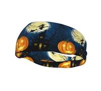 Poezjzw Pumpkin Halloween Pattern Sports Headband Suitable For Running Yoga Elasticated Moisture Wicking Hairband