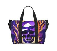 Poezjzw Purple Flaming Skull Travel Duffel Bag Tote Carry On Luggage Bag Water Resistant Weekender Overnight Bags For Foldable, Black, One Size