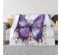 POEZJZW Purple Oil Painting Butterfly Pattern Flannel Blanket Lightweight and Comfortable Ultra-Soft Warm Micro Fleece Bed Couch Living Room 60"X50"