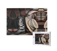 Poezjzw Puzzles For Adults 1000 Pieces Suitable For Family Leisure And Improving Hands-On Ability Cowboy Black Hat Western Boots Pattern