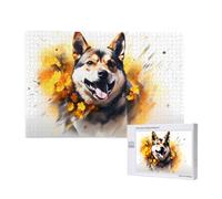 Poezjzw Puzzles For Adults 1000 Pieces Suitable For Family Leisure And Improving Hands-On Ability Shiba Inu Chasing Flowers Pattern