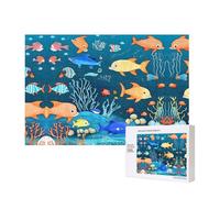Poezjzw Puzzles For Adults 300 Pieces Suitable For Family Leisure And Improving Hands-On Ability Blue Underwater World Of Fish Pattern
