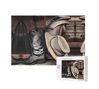 Poezjzw Puzzles For Adults 300 Pieces Suitable For Family Leisure And Improving Hands-On Ability Cowboy Black Hat Western Boots Pattern