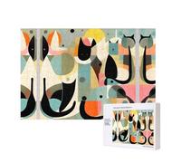 Poezjzw Puzzles For Adults 300 Pieces Suitable For Family Leisure And Improving Hands-On Ability Mid-Century Modern Art Cat Pattern