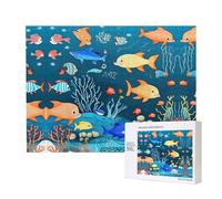 Poezjzw Puzzles For Adults 500 Pieces Suitable For Family Leisure And Improving Hands-On Ability Blue Underwater World Of Fish Pattern