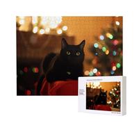 Poezjzw Puzzles For Adults 500 Pieces Suitable For Family Leisure And Improving Hands-On Ability Christmas Black Cat Pattern