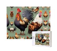 Poezjzw Puzzles For Adults 500 Pieces Suitable For Family Leisure And Improving Hands-On Ability Rooster And Chicken Pattern