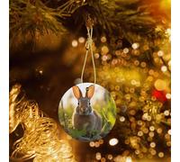 Poezjzw Rabbit In The Grass Pattern Christmas Ceramic Pendant Decorations Suitable For Home Shopping Malls And Holiday Celebrations