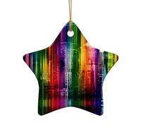 Poezjzw Rainbow City Pattern Christmas Star Shape Ceramic Ornaments Christmas Tree Hanging Home Decoration Gatherings Souvenirs