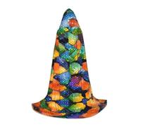 POEZJZW Rainbow Fish Scale Pattern Hooded Cloak Robe Costume Cloak For Adult Men Women Christmas Hoodies Cape Cosplay Costumes L