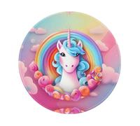 POEZJZW Rainbow Unicorn Pattern Round Mouse Pad Desktop Protection Mat with Non-Slip Rubber Base 7.9×7.9 in for Home and Office