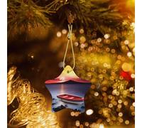 Poezjzw Red Fishing Boat Pattern Christmas Star Ceramic Ornaments Christmas Tree Hanging Home Decoration Gatherings Souvenirs