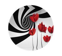 POEZJZW Red Flower Pattern Round Mouse Pad, Non-Slip Rubber Base Small Mouse Pad, Suitable For Games, Computer Laptop, 7.9x7.9 Inches.