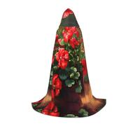 POEZJZW Red Geraniums Pattern Hooded Cloak Robe Costume Cloak For Adult Men Women Christmas Hoodies Cape Cosplay Costumes L