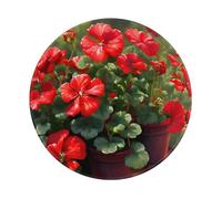 POEZJZW Red Geraniums Pattern Round Mouse Mat, Cute Mouse Pad, Non-Slip Rubber Base With Stitched Edge, Small Size 7.9 X 7.9 Inch