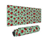 Poezjzw Red Ladybugs On A Blue Background Long Gaming Mouse Pad Large Desk Pad Keyboard Mat with Stitched Edges for Gaming and Office 31.5 X 11.8 in