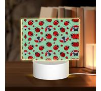 POEZJZW Red Ladybugs On A Blue Background Pattern Rectangular Acrylic Night Light Touch Switch Accent for Bookshelves Desks Nightstands