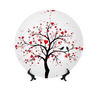 POEZJZW Red Love Heart Tree Pattern Bone China Decorative Plate Dinner Plates Crafts Perfect Decoration for Home Office and Coffee Shop 10in
