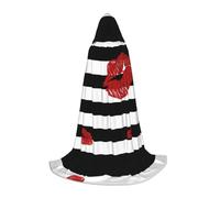 POEZJZW Red Mouth Printed In Black And White Stripes Pattern Men Women Cloak With Hood Adult Cape With Hood Renaissance Halloween Witch Costume Wizard Cloak L