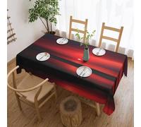 POEZJZW Red Sunset at Dusk Pattern Rectangular Tablecloth, 54x72 Inch Wavy Lace Border Polyester Table Cloth for Dining, Kitchen, Parties