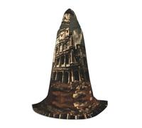 POEZJZW Remains Of The Roman Colosseum Pattern Hooded Robe Cloak Long Cape Halloween Cosplay Costume Hoodies Cape Unisex, Black, Large