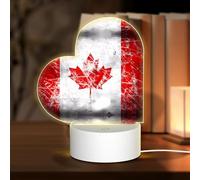 POEZJZW Retro Canada Flag Pattern Heart Shape Acrylic Night Light with USB Cable Adjustable 3 Colors for Restaurant Bar Cafe