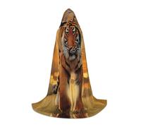 POEZJZW Rising Sun Tiger Pattern Men Women Cloak With Hood Adult Cape With Hood Renaissance Halloween Witch Costume Wizard Cloak M